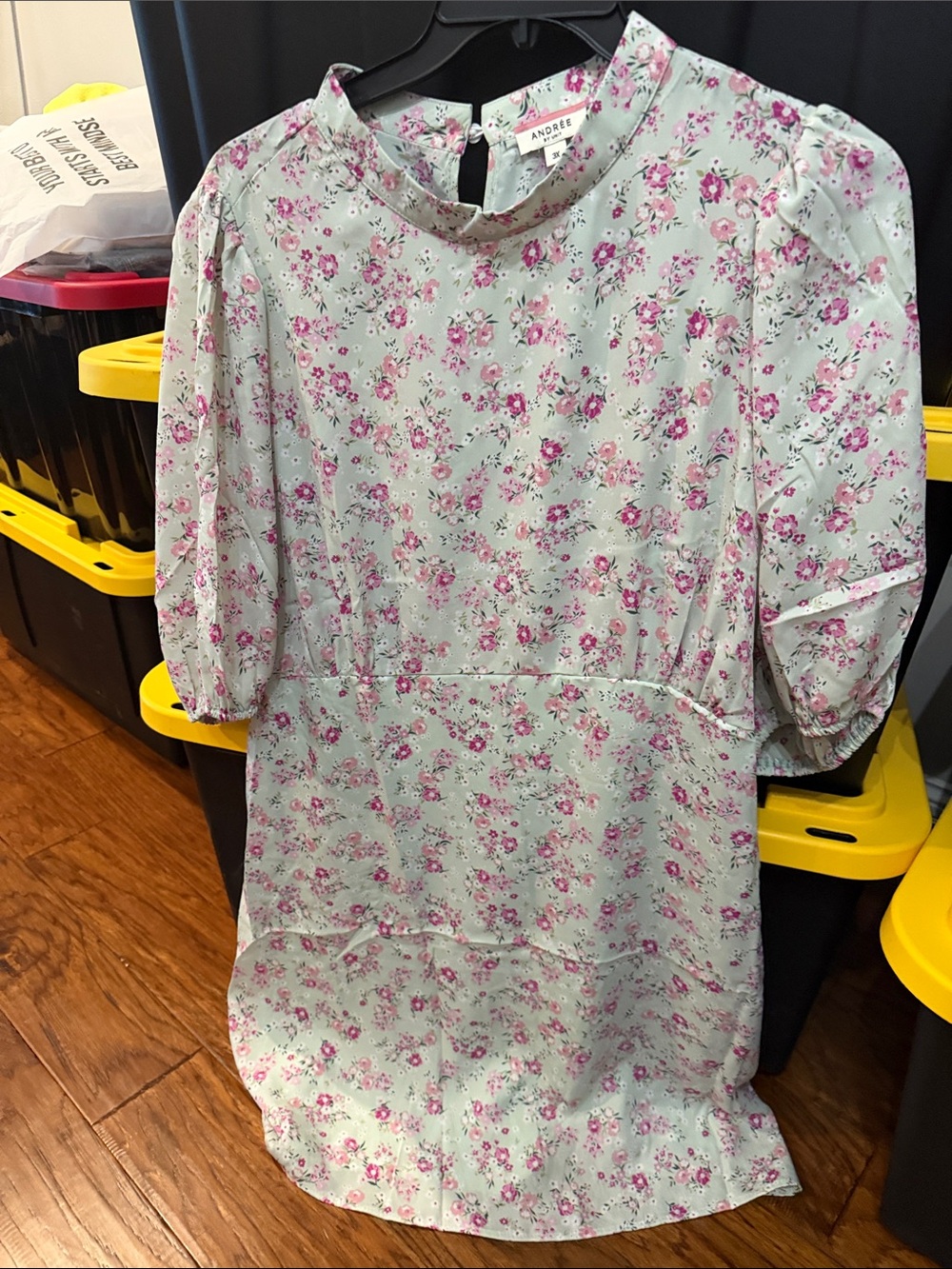 Andree Mint Green Floral Dress with Pink Blossoms